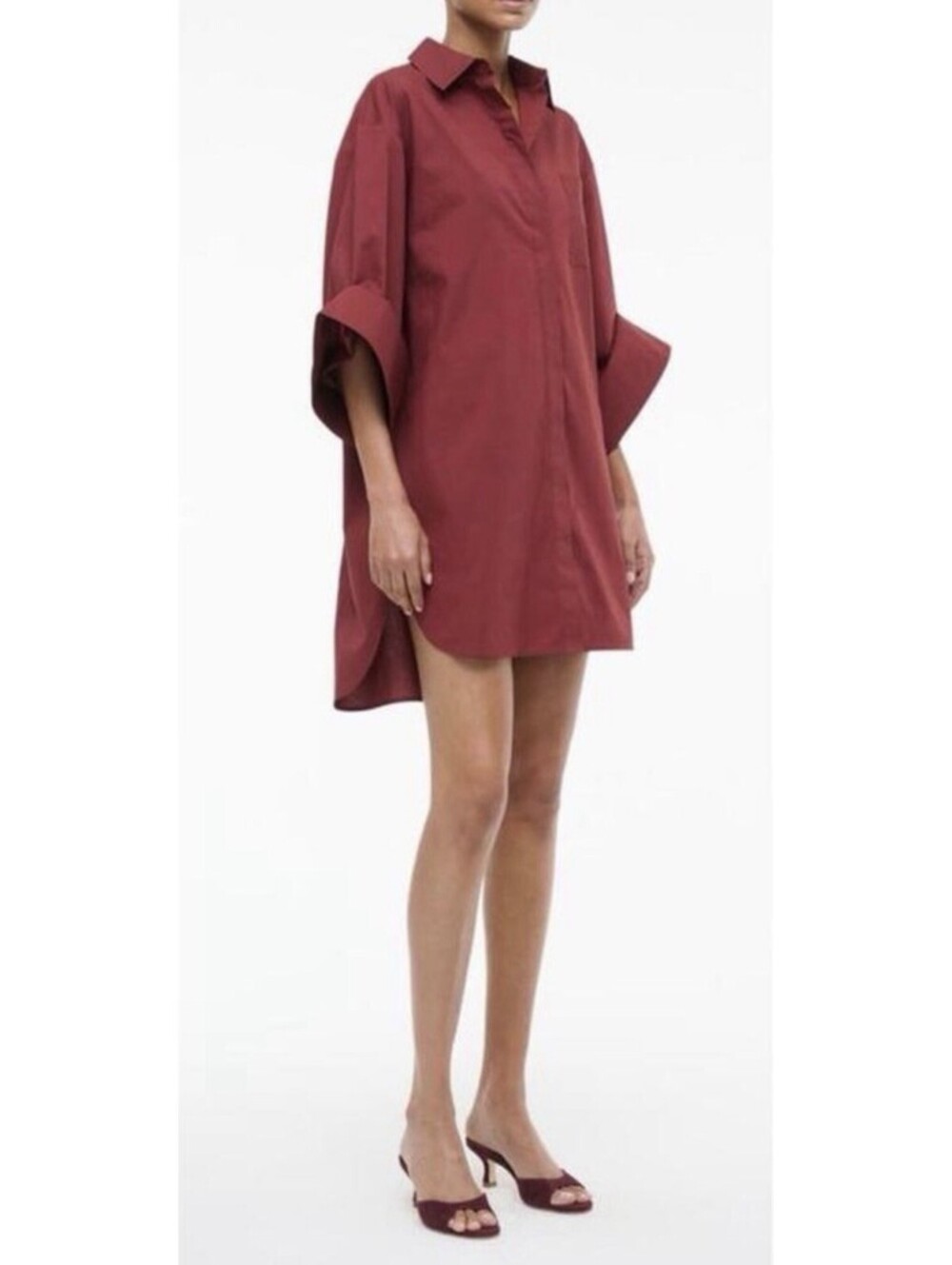 New STAUD Nico Stretch Cotton Shirtdress In Sangria Size M $345